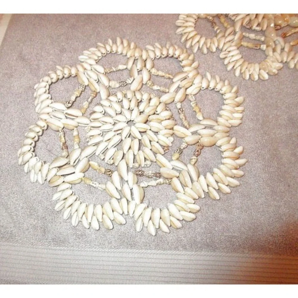 Vtg Set Of 3 Seashell Flower Trivet Hot Pad Beachy Wall Decor 9